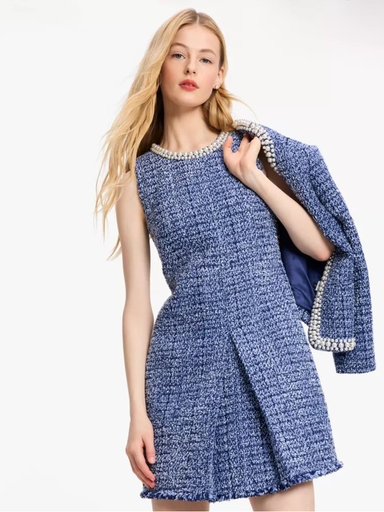 kate spade Dresses & Skirts - kate spade Blue Tweed Pearl-Trim Sleeveless Mini Dress
